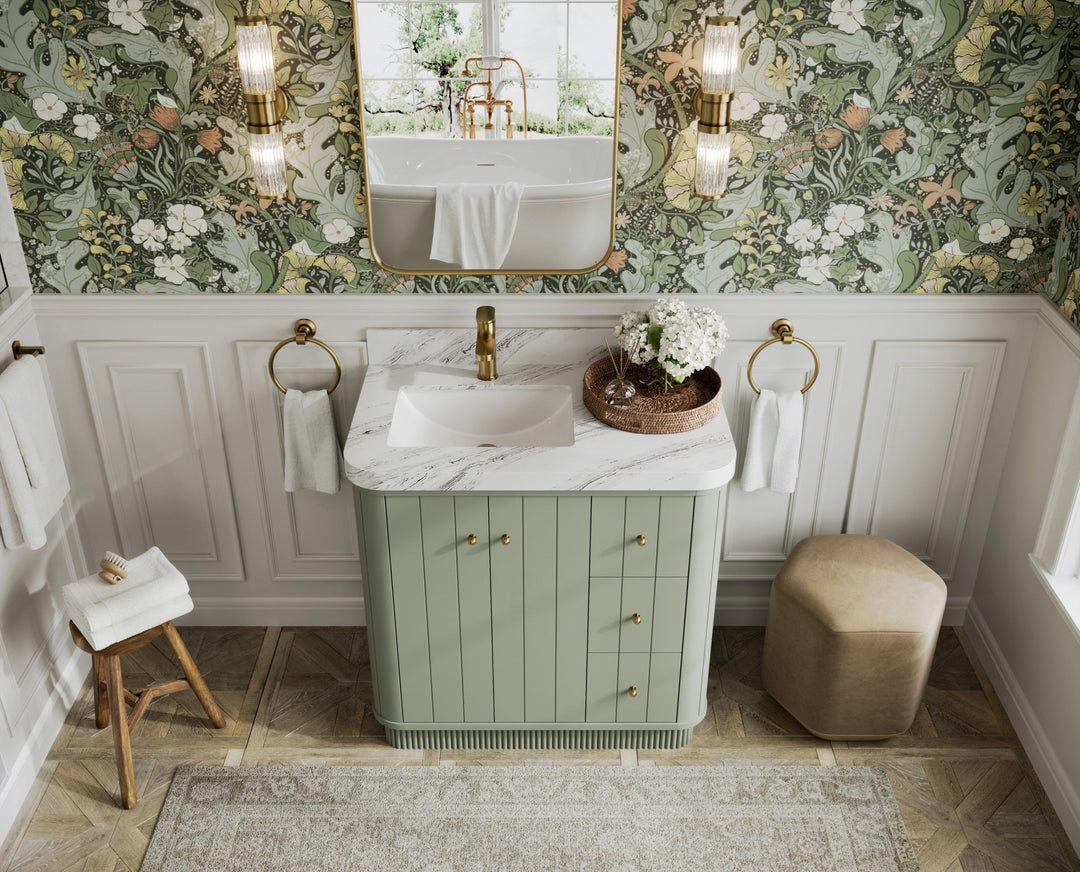 Houston 36 in. W x 22 in. D Free Standing Curved Edge Left Offset Sink Bathroom Vanity - Willow Bath and Vanity