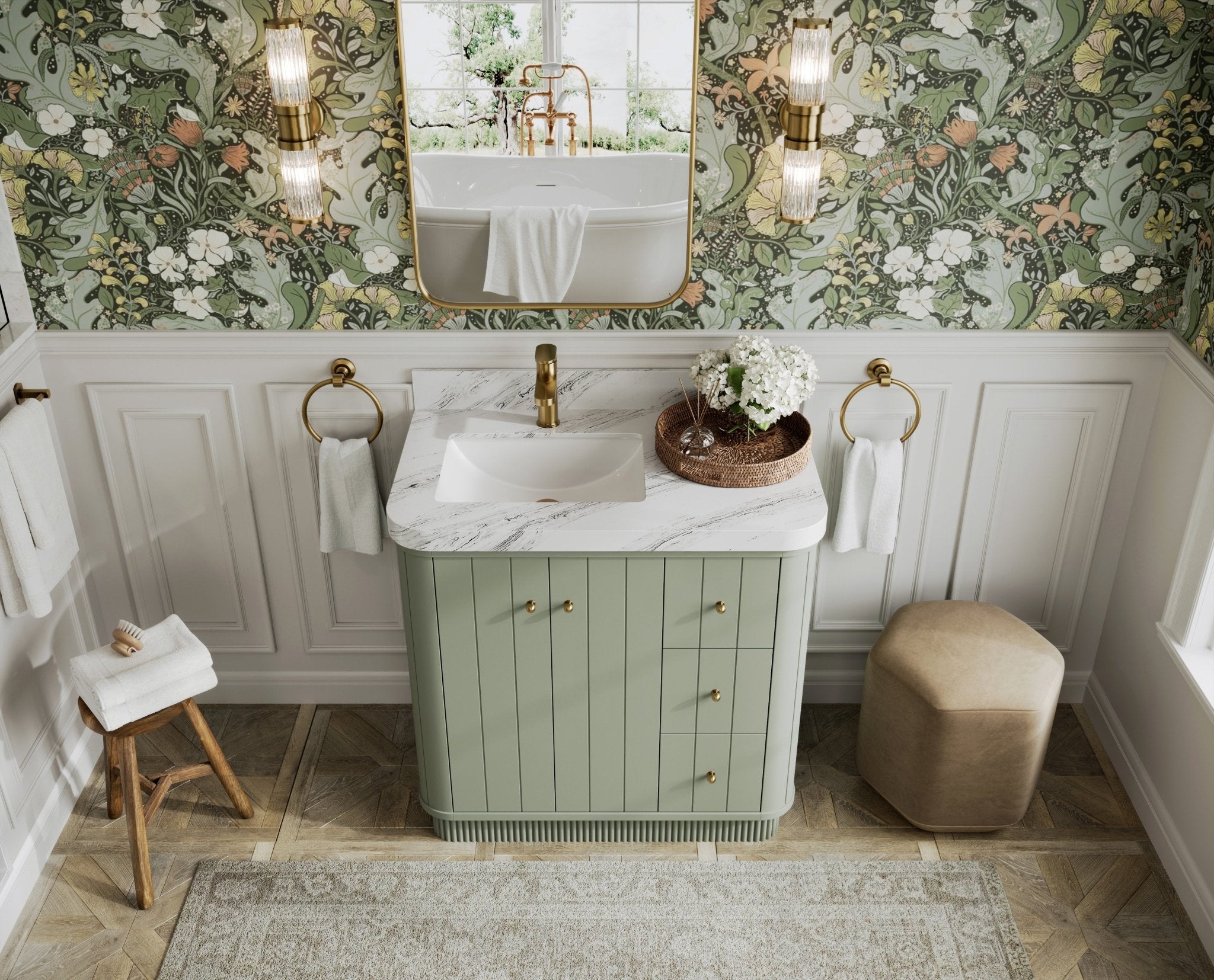 Houston 36 in. W x 22 in. D Free Standing Curved Edge Left Offset Sink Bathroom Vanity - Willow Bath and Vanity