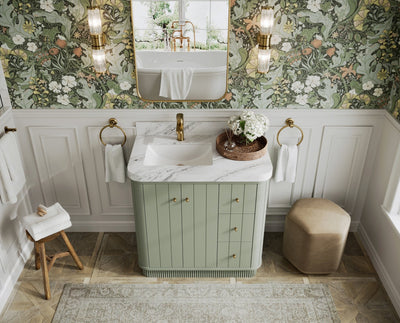 Houston 36 in. W x 22 in. D Free Standing Curved Edge Left Offset Sink Bathroom Vanity - Willow Bath and Vanity