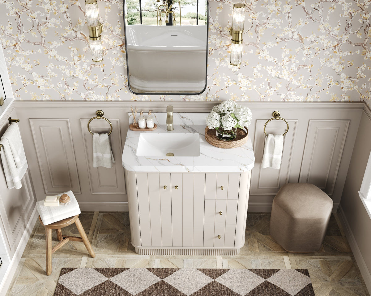 Houston 36 in. W x 22 in. D Free Standing Curved Edge Left Offset Sink Bathroom Vanity - Willow Bath and Vanity