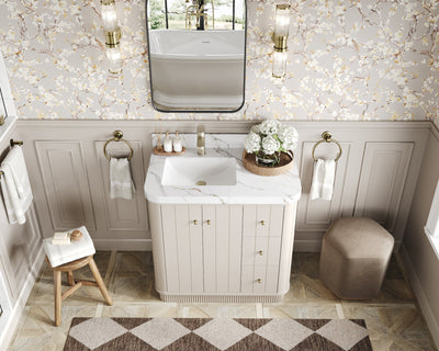Houston 36 in. W x 22 in. D Free Standing Curved Edge Left Offset Sink Bathroom Vanity - Willow Bath and Vanity
