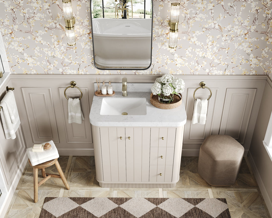 Houston 36 in. W x 22 in. D Free Standing Curved Edge Left Offset Sink Bathroom Vanity - Willow Bath and Vanity