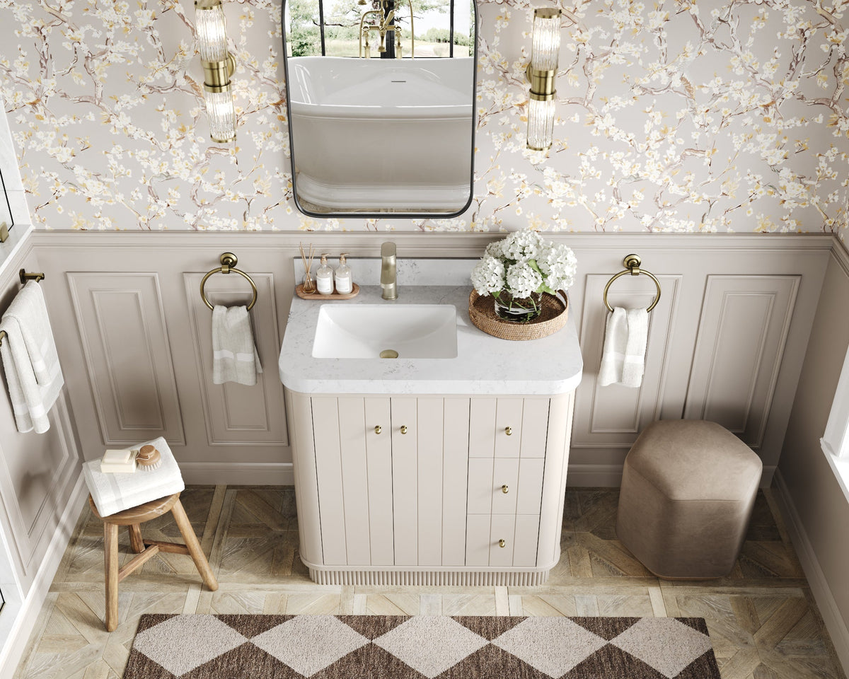 Houston 36 in. W x 22 in. D Free Standing Curved Edge Left Offset Sink Bathroom Vanity - Willow Bath and Vanity