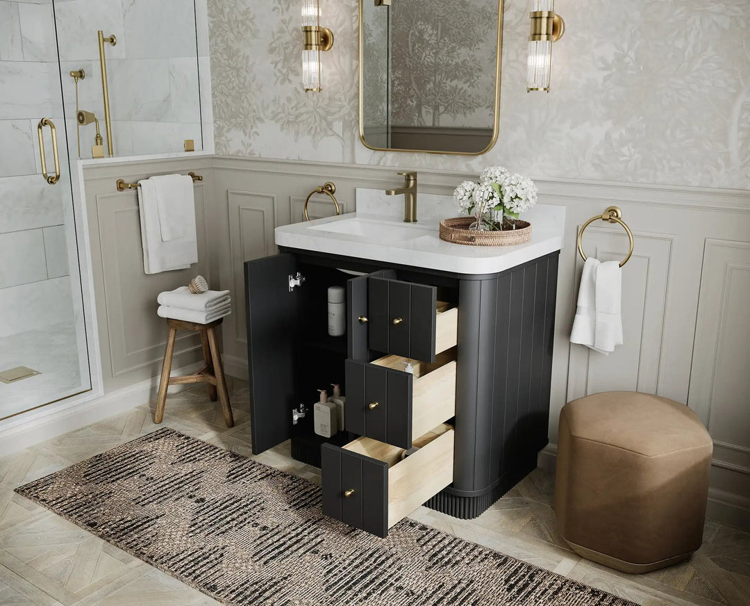 Houston 36 in. W x 22 in. D Free Standing Curved Edge Left Offset Sink Bathroom Vanity - Willow Bath and Vanity