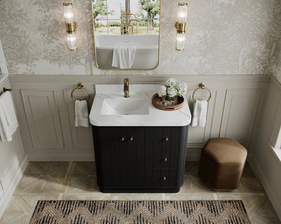 Houston 36 in. W x 22 in. D Free Standing Curved Edge Left Offset Sink Bathroom Vanity - Willow Bath and Vanity