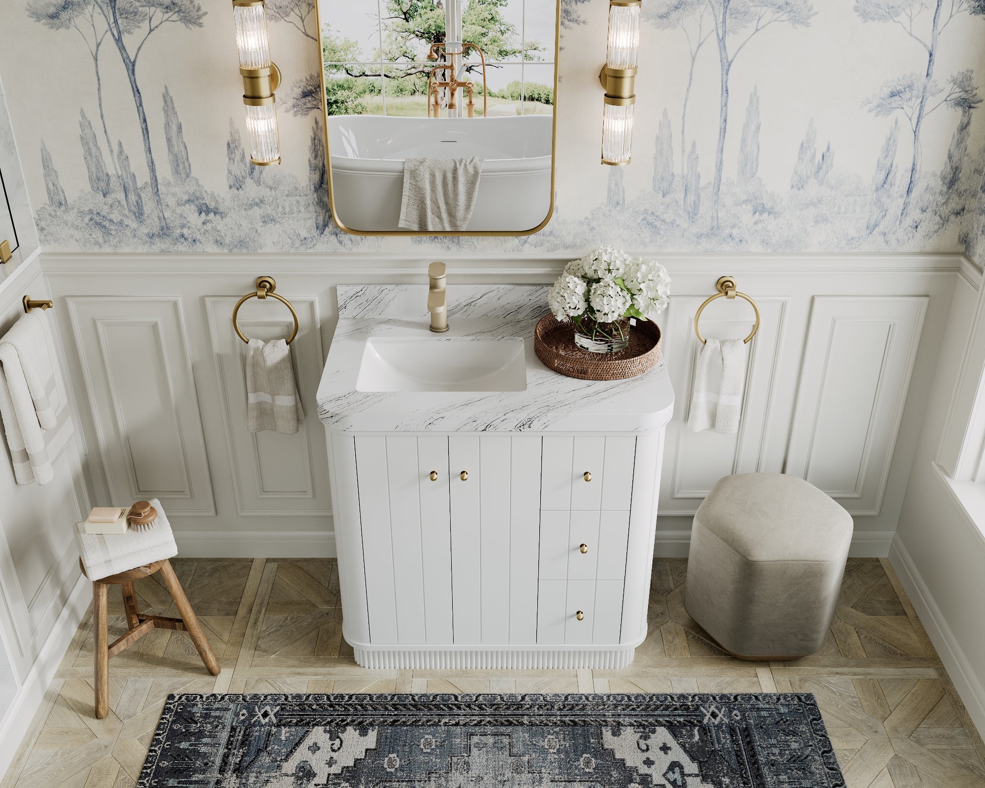 Houston 36 in. W x 22 in. D Free Standing Curved Edge Left Offset Sink Bathroom Vanity - Willow Bath and Vanity