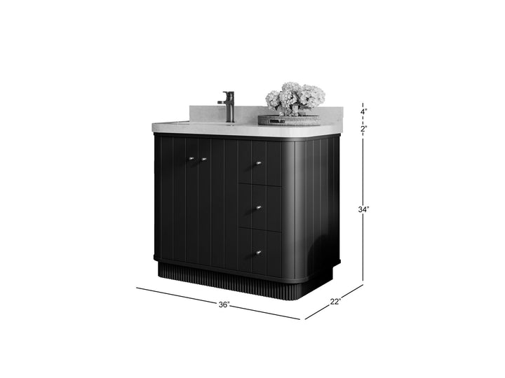 Houston 36 in. W x 22 in. D Free Standing Curved Edge Left Offset Sink Bathroom Vanity - photo 6