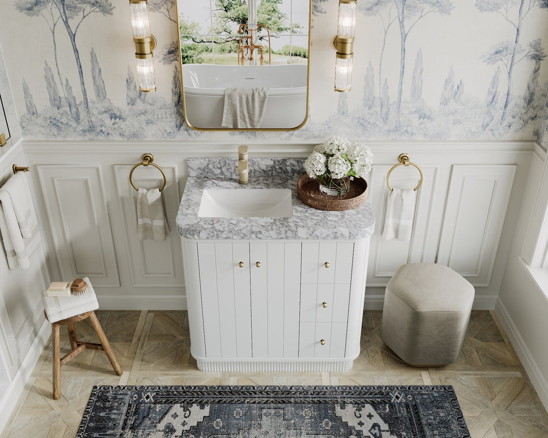 Houston 36 in. W x 22 in. D Free Standing Curved Edge Left Offset Sink Bathroom Vanity - Willow Bath and Vanity