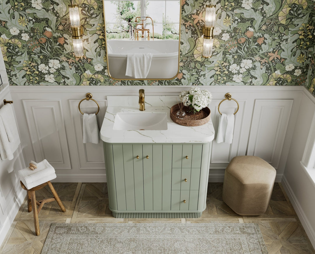 Houston 36 in. W x 22 in. D Free Standing Curved Edge Left Offset Sink Bathroom Vanity - Willow Bath and Vanity