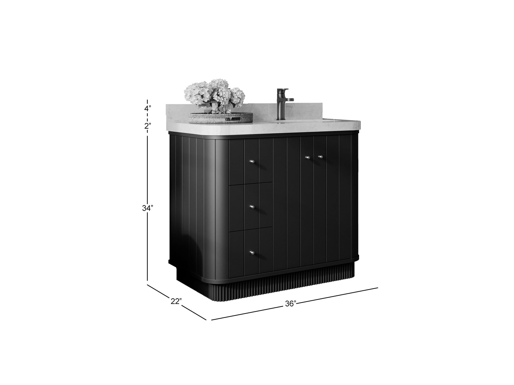Houston 36 in. W x 22 in. D Free Standing Curved Edge Right Offset Sink Bathroom Vanity - Willow Bath and Vanity