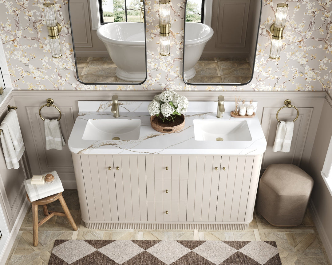 Houston 60 in. W x 22 in. D Free Standing Curved Edge Double Sink Bathroom Vanity - Willow Bath and Vanity