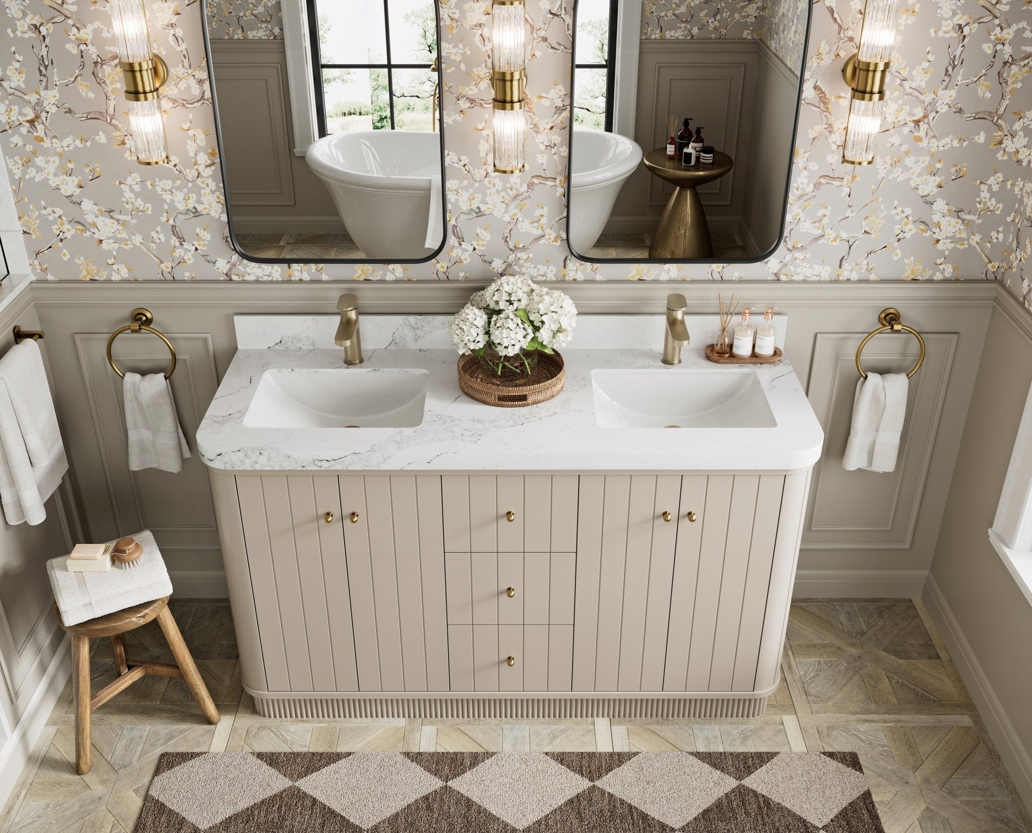 Houston 60 in. W x 22 in. D Free Standing Curved Edge Double Sink Bathroom Vanity - Willow Bath and Vanity
