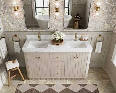Houston 60 in. W x 22 in. D Free Standing Curved Edge Double Sink Bathroom Vanity - Willow Bath and Vanity