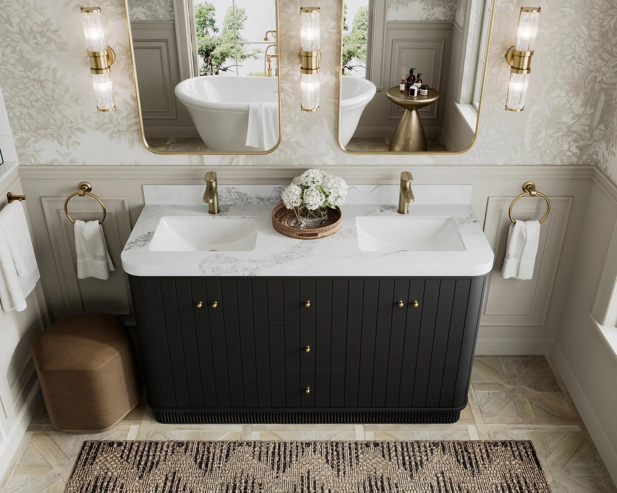 Houston 60 in. W x 22 in. D Free Standing Curved Edge Double Sink Bathroom Vanity - Willow Bath and Vanity