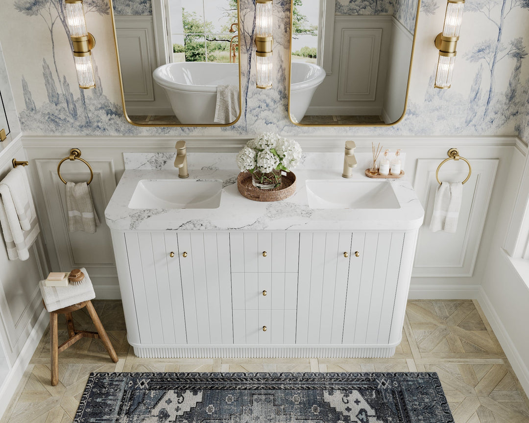 Houston 60 in. W x 22 in. D Free Standing Curved Edge Double Sink Bathroom Vanity - Willow Bath and Vanity