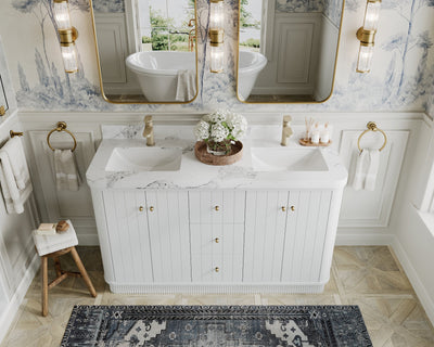 Houston 60 in. W x 22 in. D Free Standing Curved Edge Double Sink Bathroom Vanity - Willow Bath and Vanity