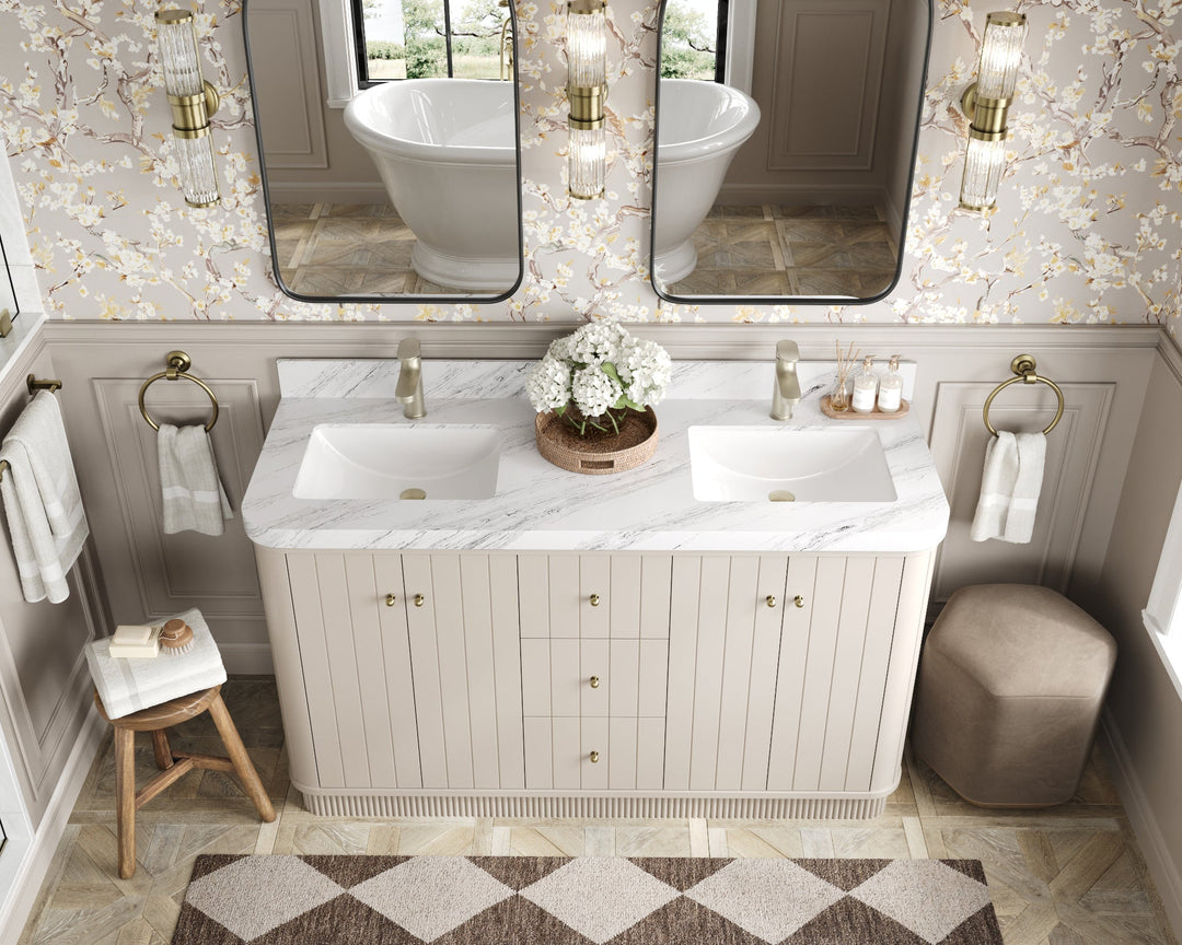 Houston 60 in. W x 22 in. D Free Standing Curved Edge Double Sink Bathroom Vanity - Willow Bath and Vanity