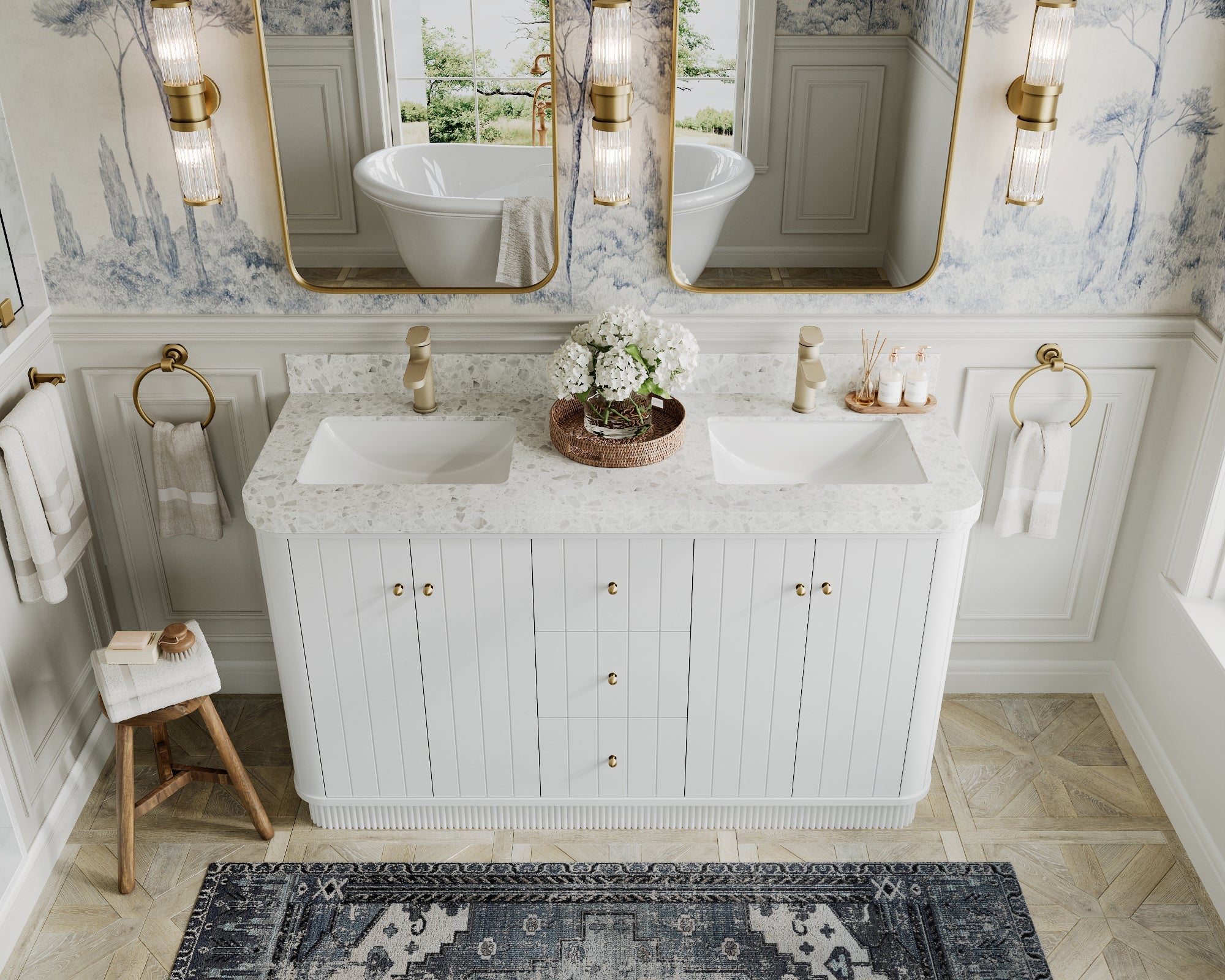 Houston 60 in. W x 22 in. D Free Standing Curved Edge Double Sink Bathroom Vanity - Willow Bath and Vanity