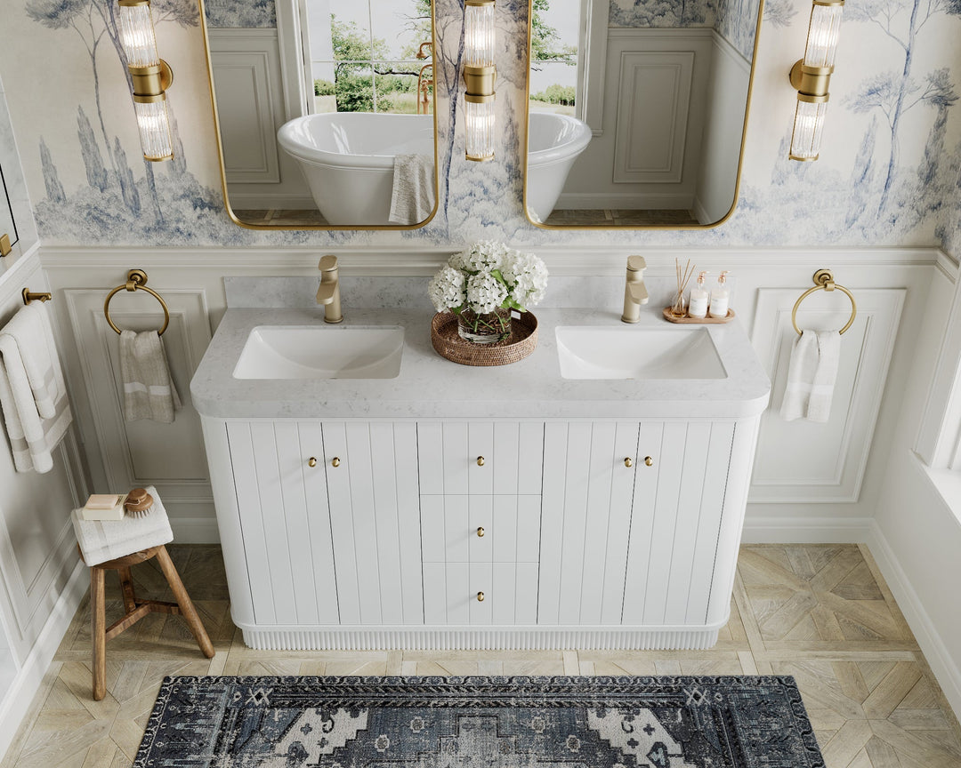 Houston 60 in. W x 22 in. D Free Standing Curved Edge Double Sink Bathroom Vanity - Willow Bath and Vanity