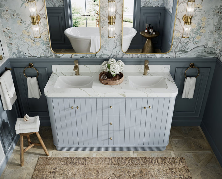 Houston 60 in. W x 22 in. D Free Standing Curved Edge Double Sink Bathroom Vanity - photo 6