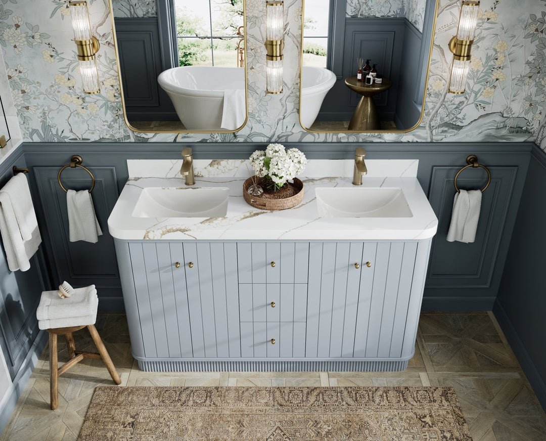 Houston 60 in. W x 22 in. D Free Standing Curved Edge Double Sink Bathroom Vanity - Willow Bath and Vanity