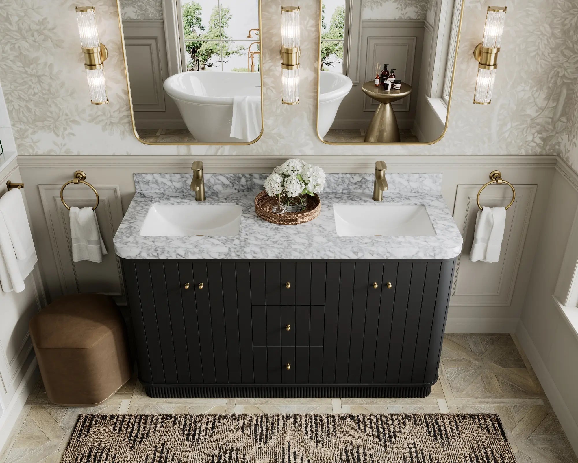 Houston 60 in. W x 22 in. D Free Standing Curved Edge Double Sink Bathroom Vanity - Willow Bath and Vanity