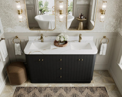 Houston 60 in. W x 22 in. D Free Standing Curved Edge Double Sink Bathroom Vanity - Willow Bath and Vanity