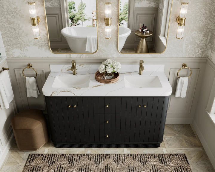 Houston 60 in. W x 22 in. D Free Standing Curved Edge Double Sink Bathroom Vanity - photo 8