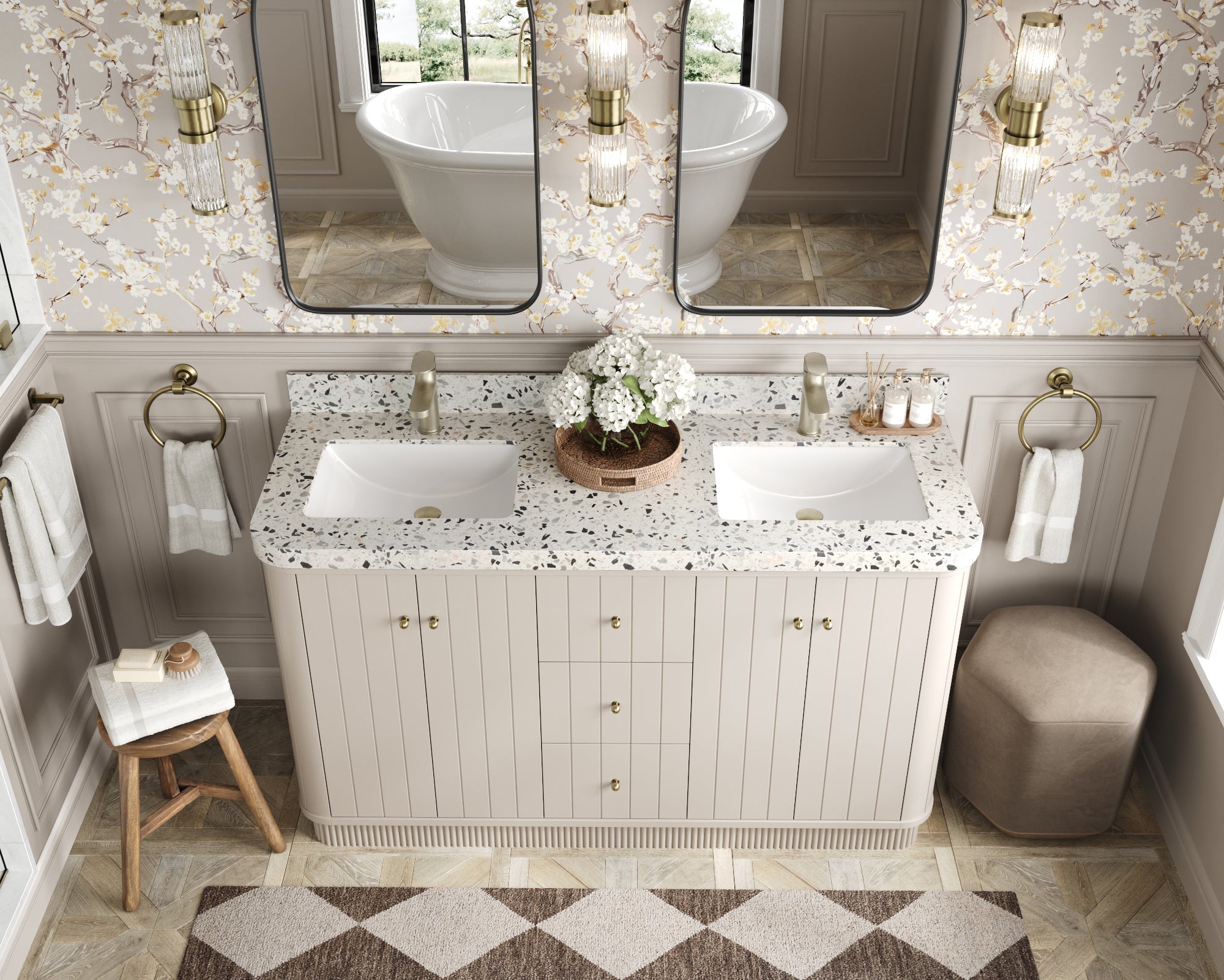 Houston 60 in. W x 22 in. D Free Standing Curved Edge Double Sink Bathroom Vanity - Willow Bath and Vanity