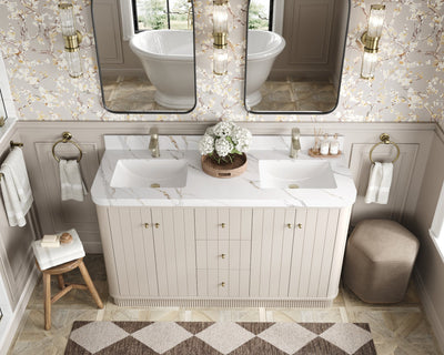 Houston 60 in. W x 22 in. D Free Standing Curved Edge Double Sink Bathroom Vanity - Willow Bath and Vanity