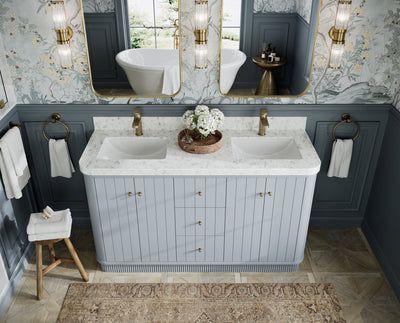 Houston 60 in. W x 22 in. D Free Standing Curved Edge Double Sink Bathroom Vanity - Willow Bath and Vanity