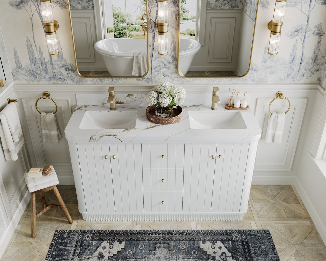 Houston 60 in. W x 22 in. D Free Standing Curved Edge Double Sink Bathroom Vanity - Willow Bath and Vanity