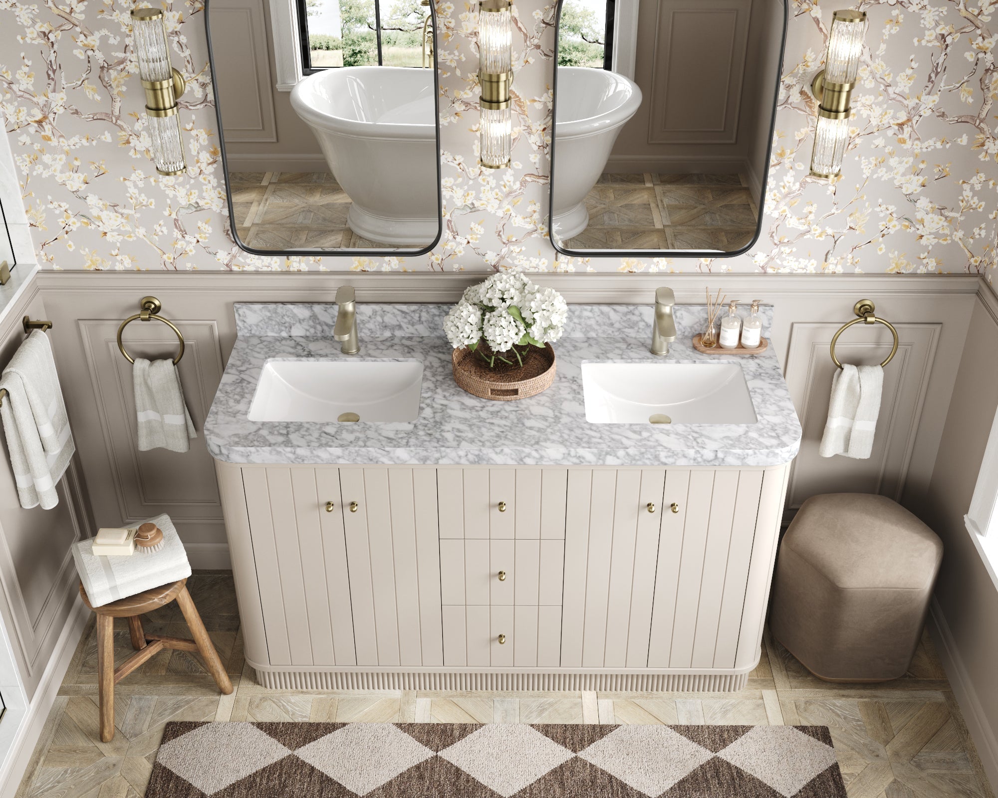 Houston 60 in. W x 22 in. D Free Standing Curved Edge Double Sink Bathroom Vanity - Willow Bath and Vanity
