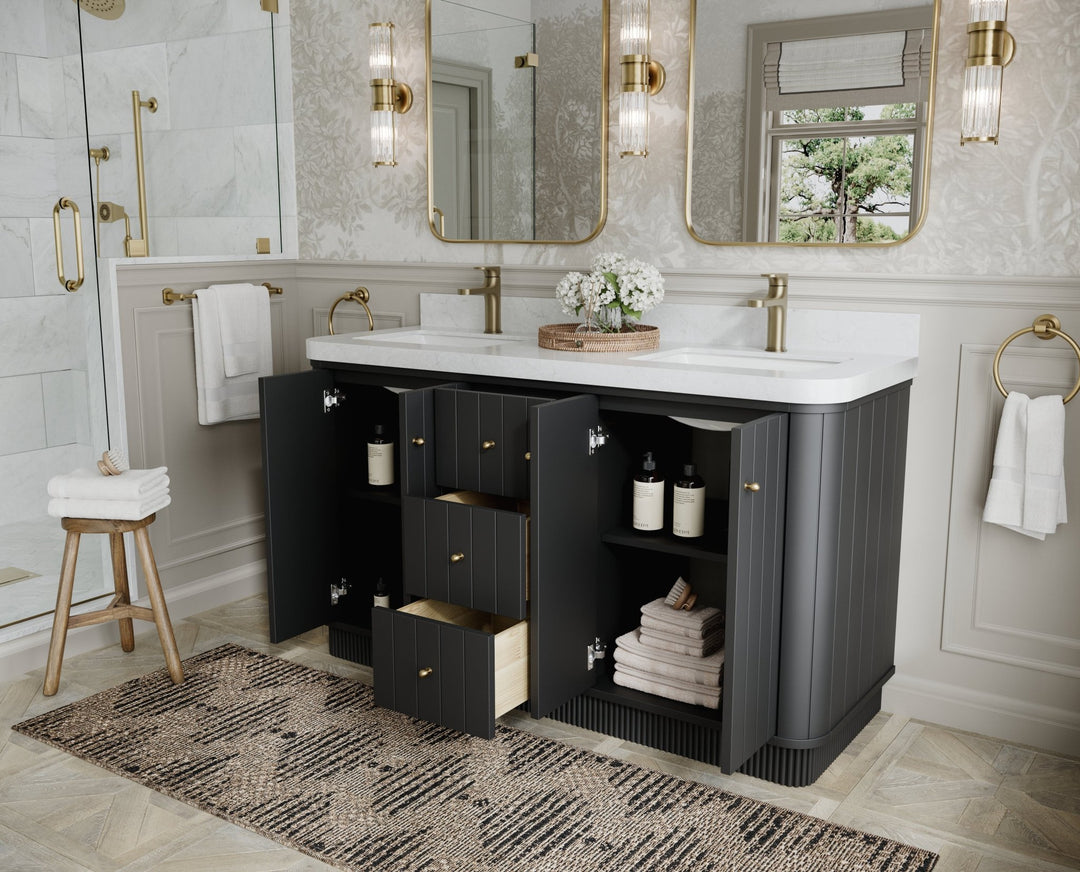 Houston 60 in. W x 22 in. D Free Standing Curved Edge Double Sink Bathroom Vanity - Willow Bath and Vanity