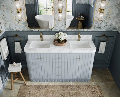 Houston 60 in. W x 22 in. D Free Standing Curved Edge Double Sink Bathroom Vanity - Willow Bath and Vanity