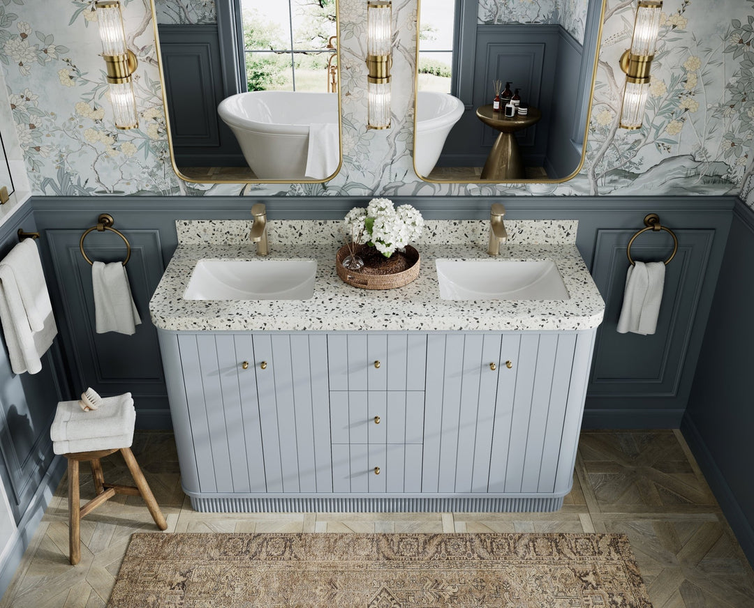 Houston 60 in. W x 22 in. D Free Standing Curved Edge Double Sink Bathroom Vanity - Willow Bath and Vanity