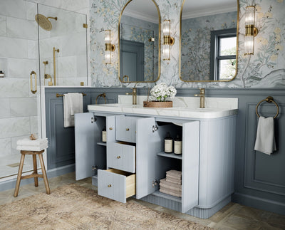 Houston 60 in. W x 22 in. D Free Standing Curved Edge Double Sink Bathroom Vanity - Willow Bath and Vanity