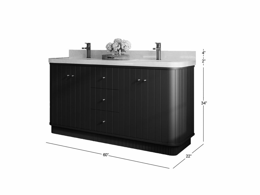 Houston 60 in. W x 22 in. D Free Standing Curved Edge Double Sink Bathroom Vanity - Willow Bath and Vanity