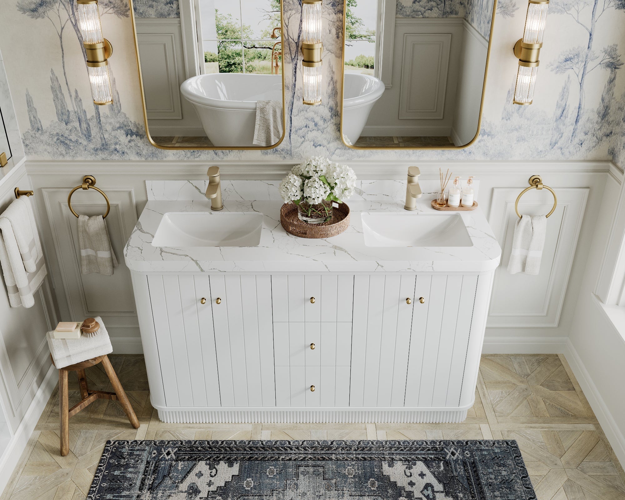 Houston 60 in. W x 22 in. D Free Standing Curved Edge Double Sink Bathroom Vanity - Willow Bath and Vanity