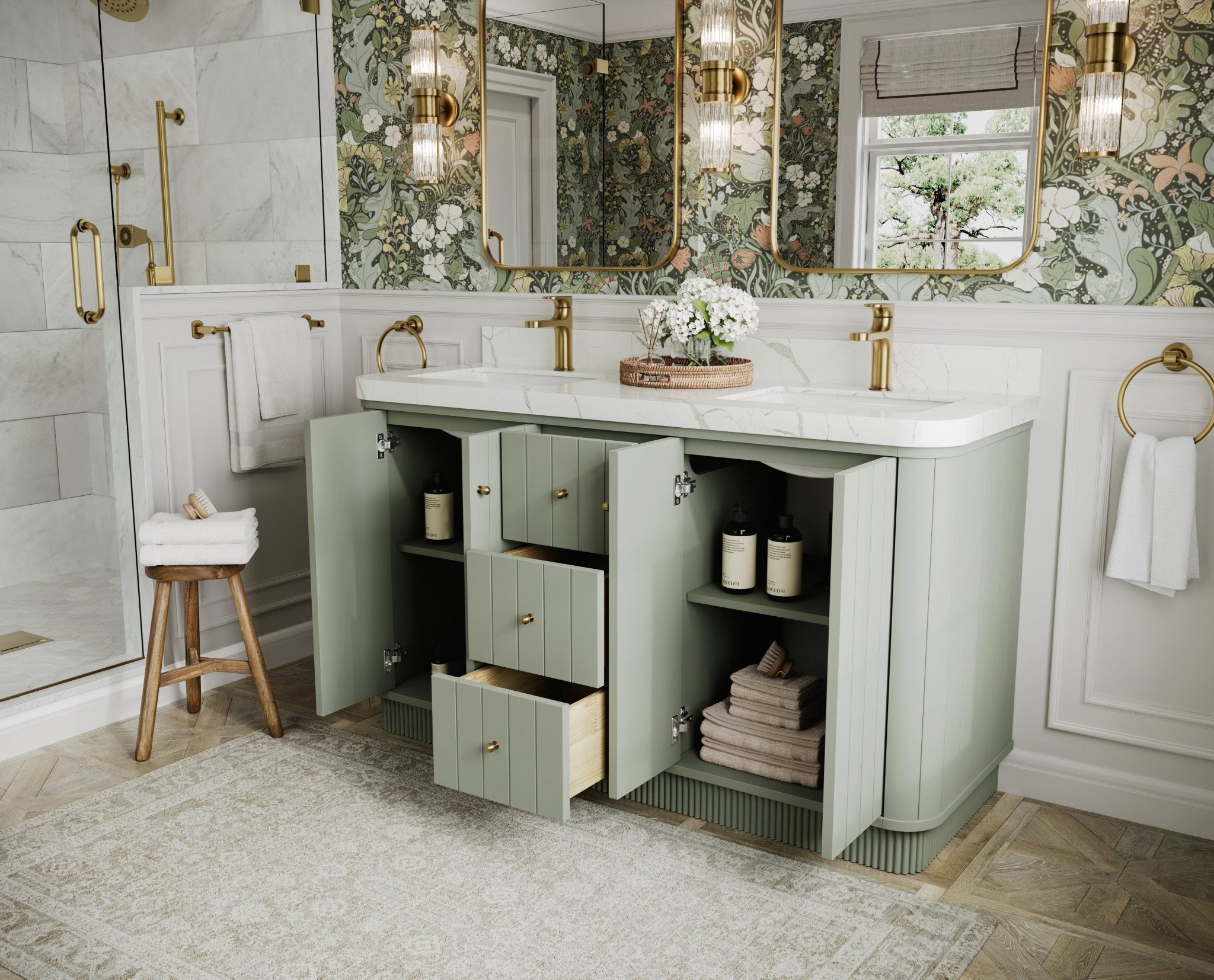 Houston 60 in. W x 22 in. D Free Standing Curved Edge Double Sink Bathroom Vanity - Willow Bath and Vanity