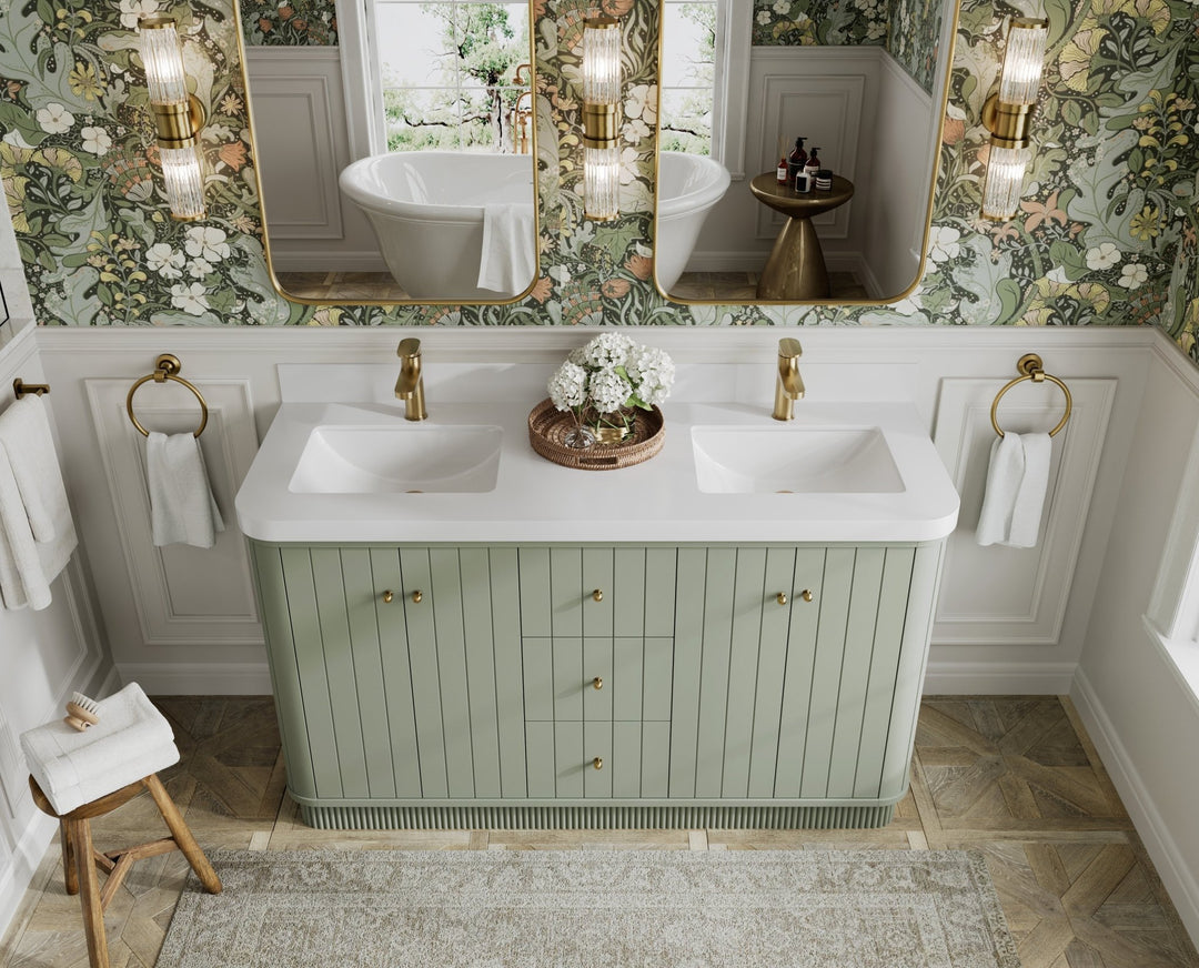 Houston 60 in. W x 22 in. D Free Standing Curved Edge Double Sink Bathroom Vanity - Willow Bath and Vanity