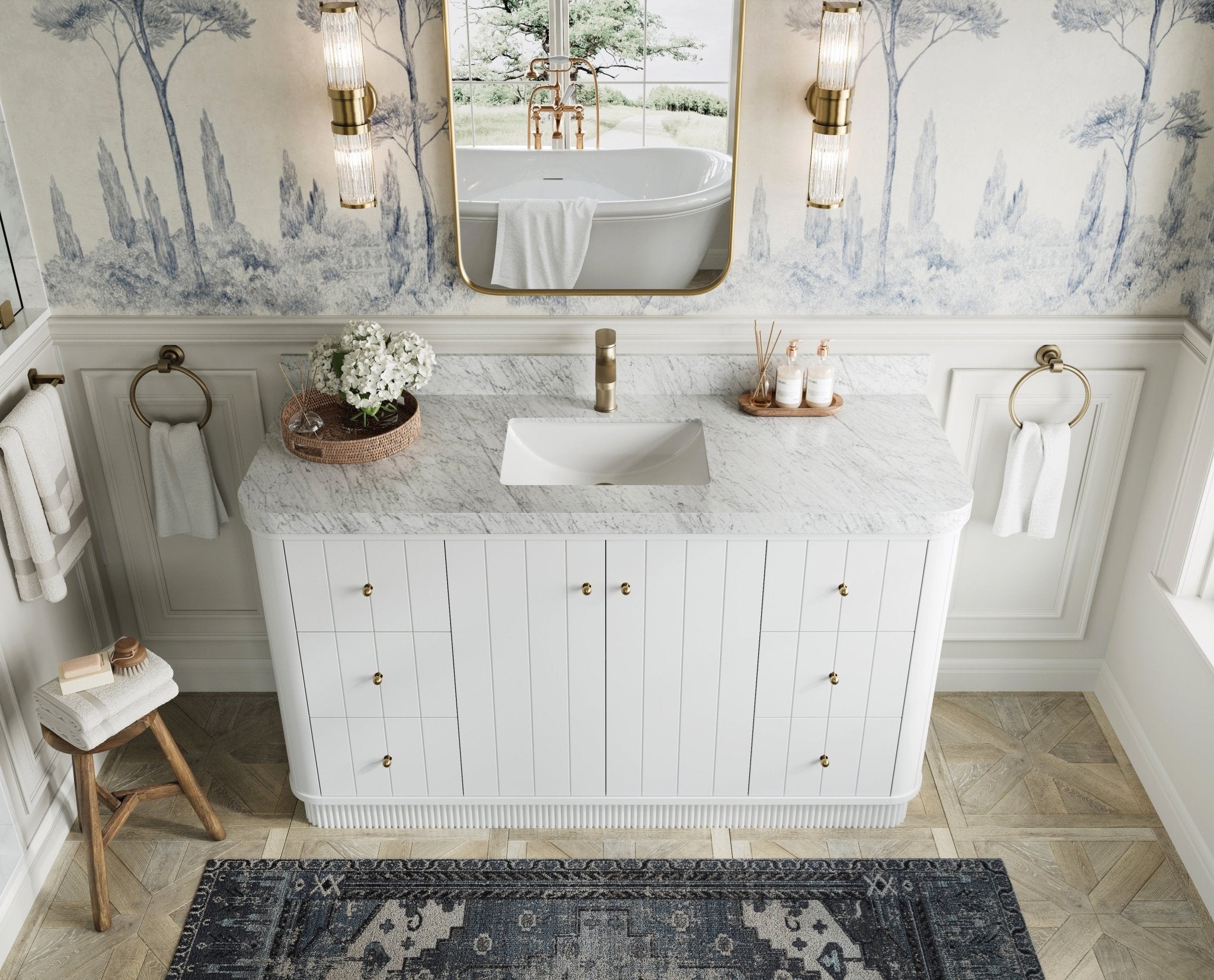 Houston 60 in. W x 22 in. D Free Standing Curved Edge Single Sink Bathroom Vanity - Willow Bath and Vanity