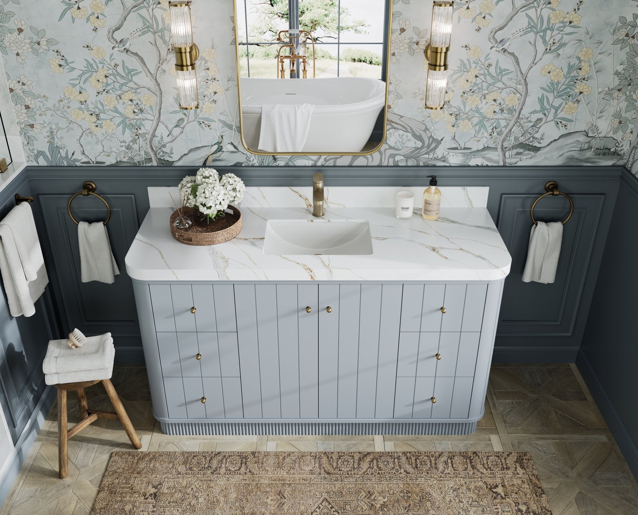 Houston 60 in. W x 22 in. D Free Standing Curved Edge Single Sink Bathroom Vanity - Willow Bath and Vanity