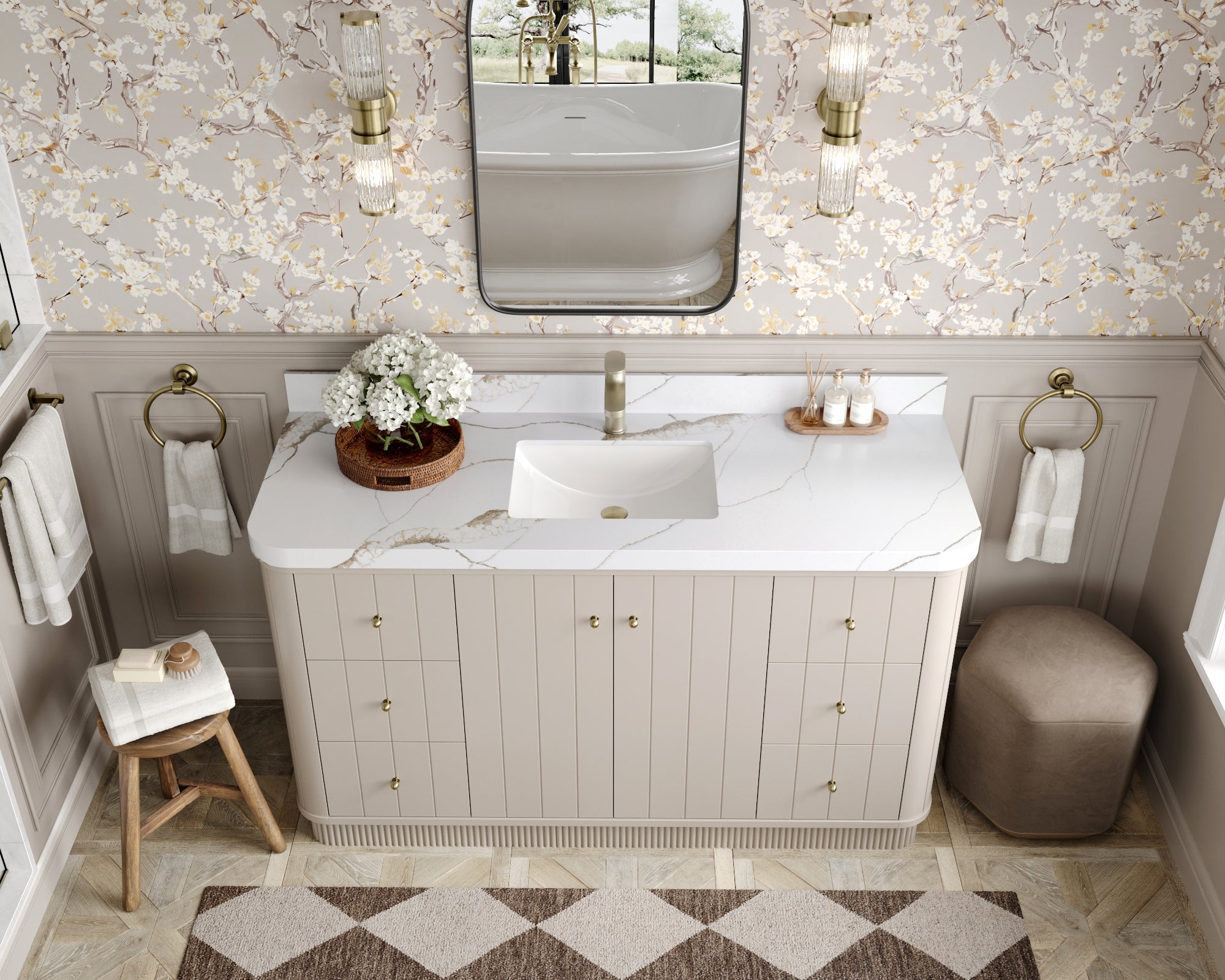 Houston 60 in. W x 22 in. D Free Standing Curved Edge Single Sink Bathroom Vanity - Willow Bath and Vanity