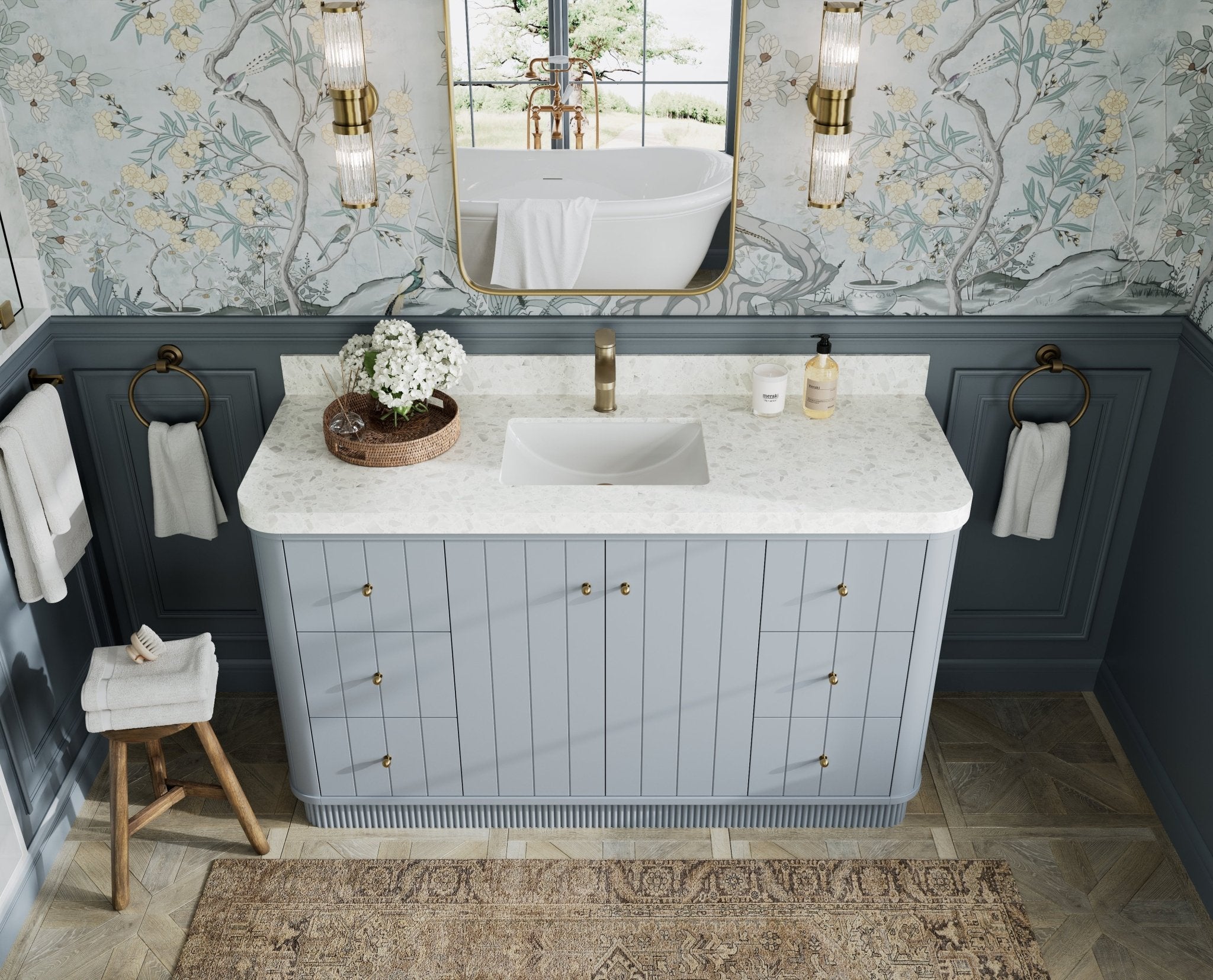 Houston 60 in. W x 22 in. D Free Standing Curved Edge Single Sink Bathroom Vanity - Willow Bath and Vanity