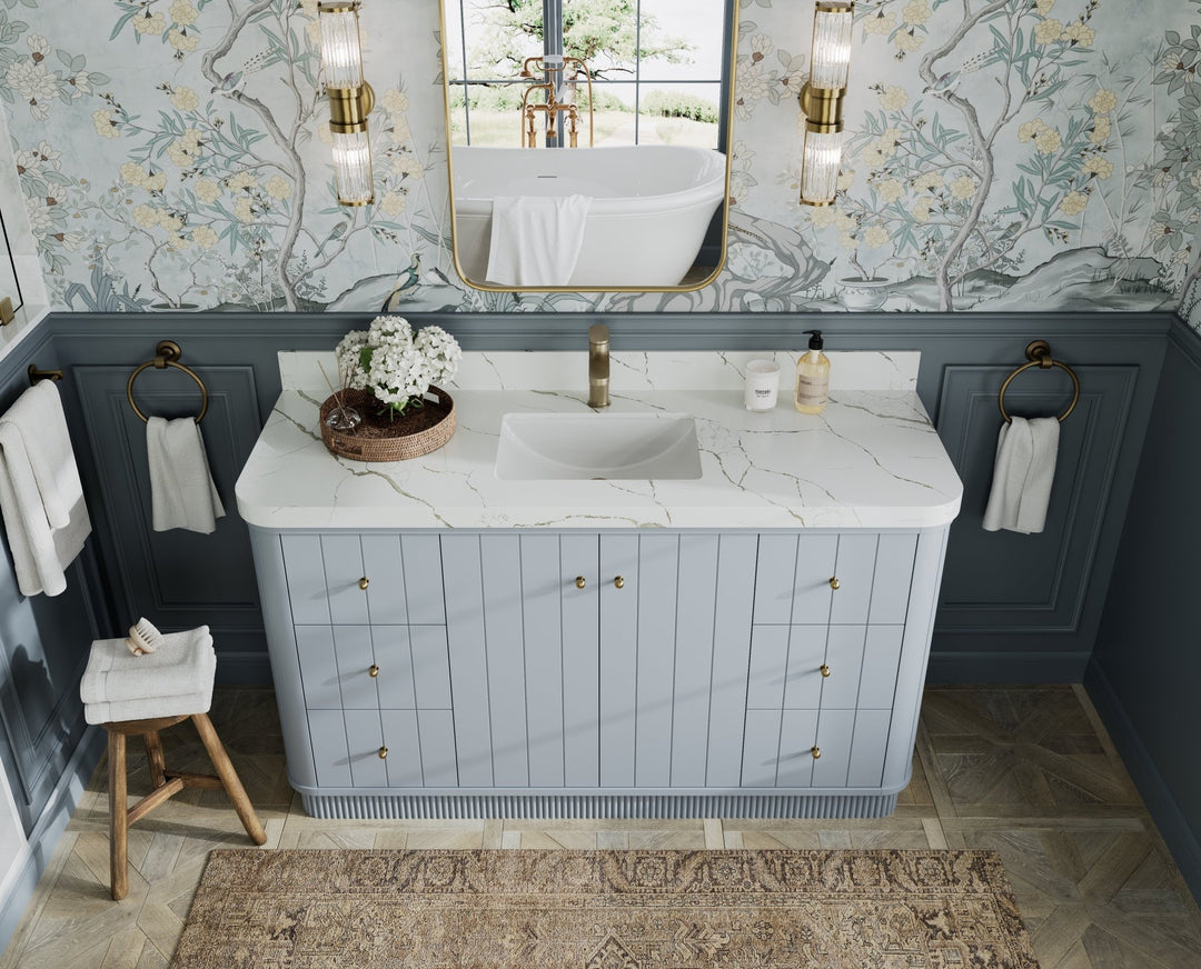 Houston 60 in. W x 22 in. D Free Standing Curved Edge Single Sink Bathroom Vanity - Willow Bath and Vanity