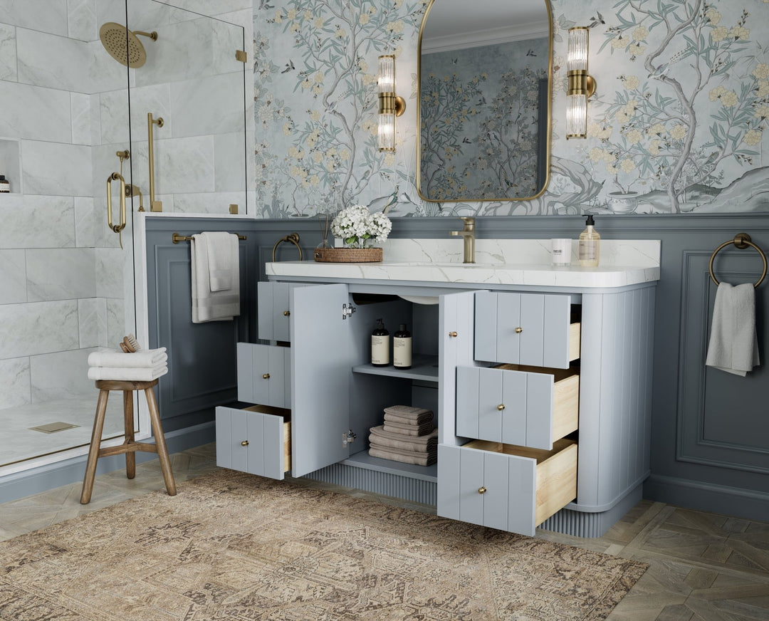 Houston 60 in. W x 22 in. D Free Standing Curved Edge Single Sink Bathroom Vanity - Willow Bath and Vanity
