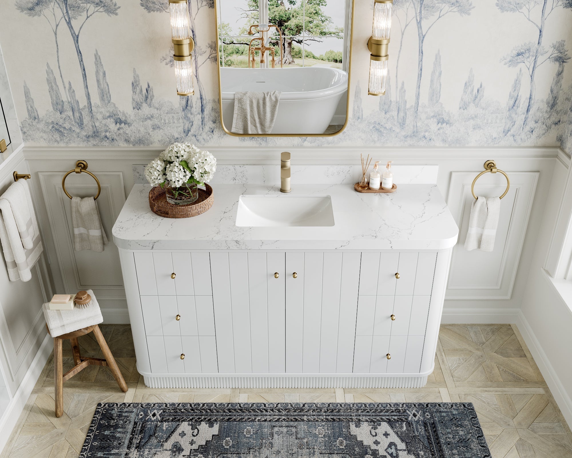 Houston 60 in. W x 22 in. D Free Standing Curved Edge Single Sink Bathroom Vanity - Willow Bath and Vanity