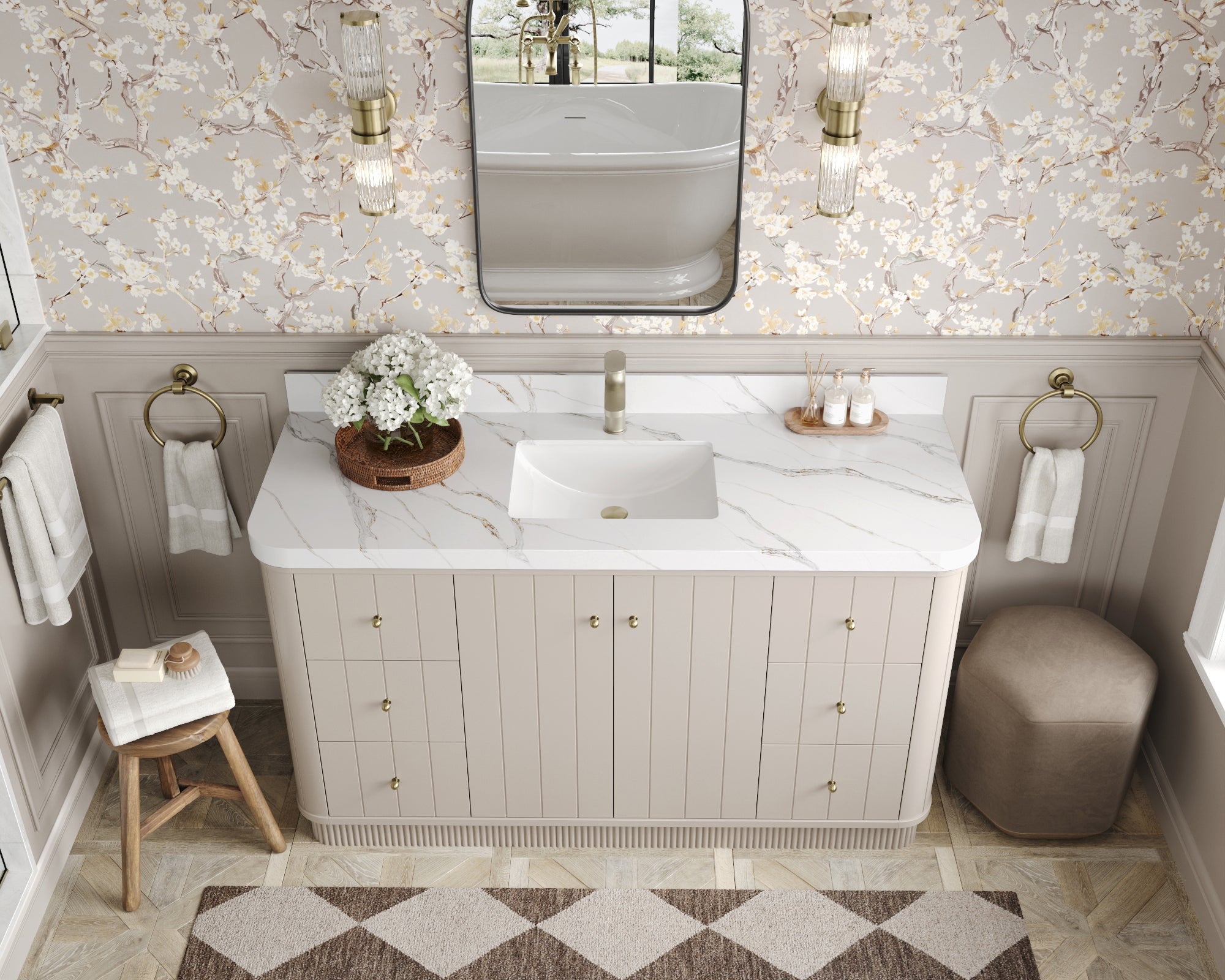Houston 60 in. W x 22 in. D Free Standing Curved Edge Single Sink Bathroom Vanity - Willow Bath and Vanity
