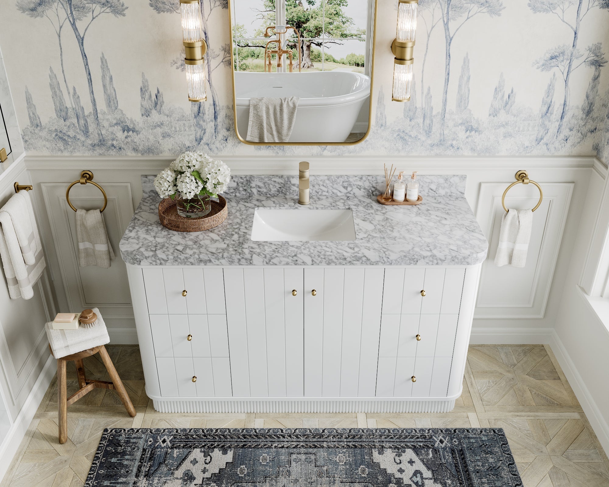 Houston 60 in. W x 22 in. D Free Standing Curved Edge Single Sink Bathroom Vanity - Willow Bath and Vanity